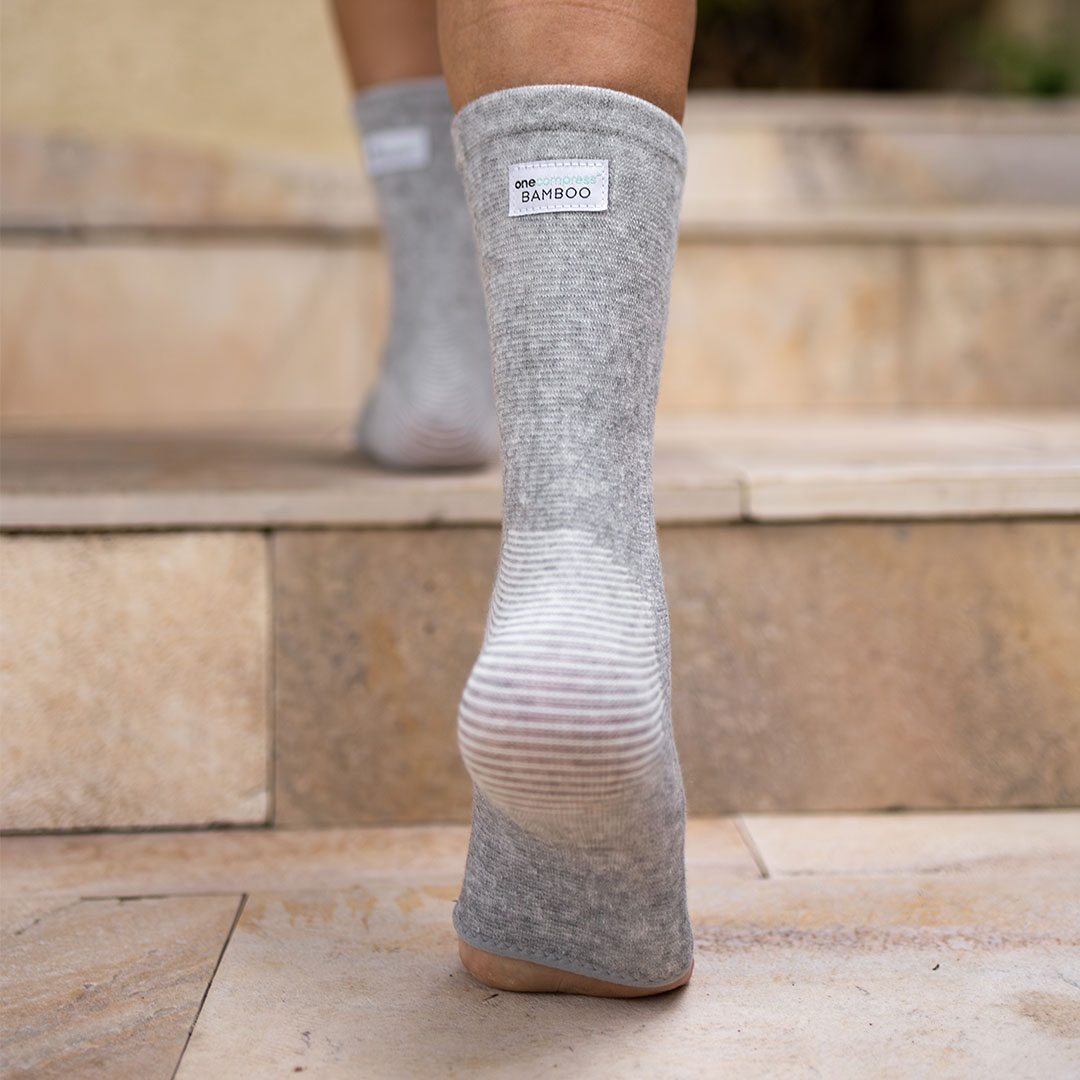 Bamboo compression sock on stairs