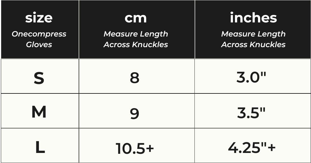 Compression glove sizing chart